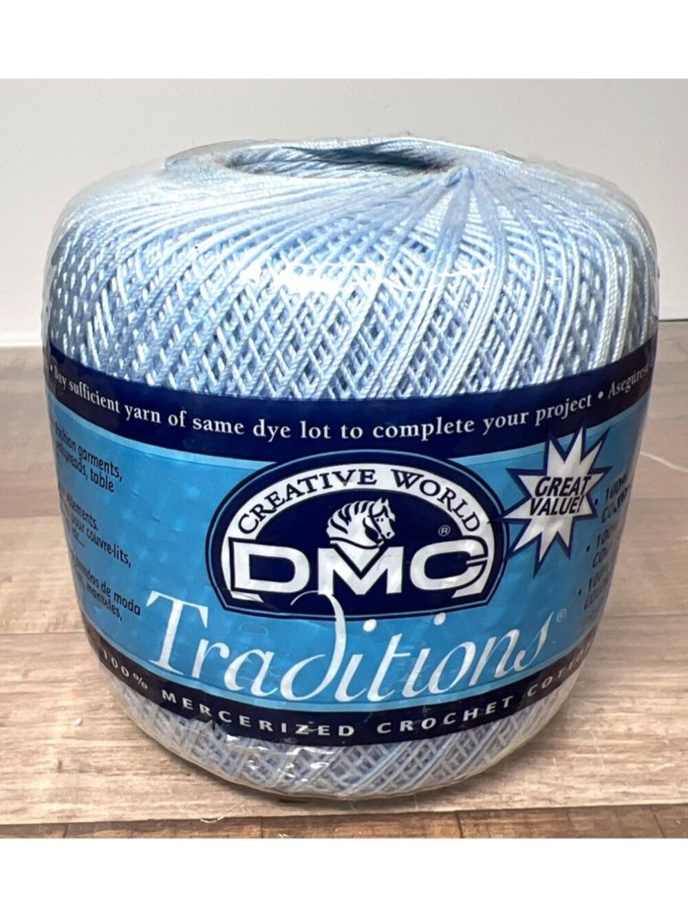 DMC Traditions 100% Mercerized Crochet Cotton Size 10 Light Blue 320 Yards